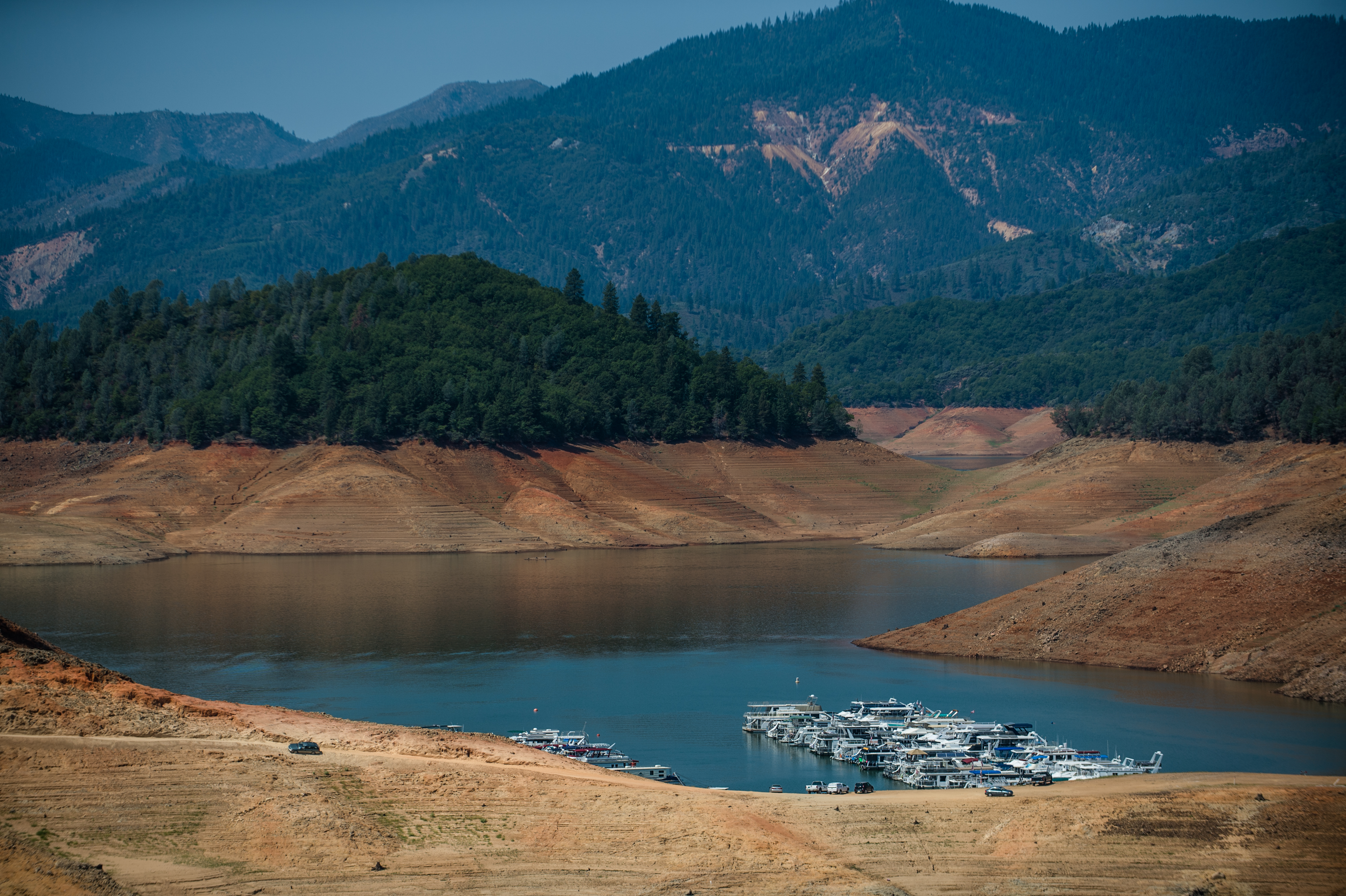 Shasta Lake, Calif. on August 25th, 2014 looking west from Pit River Bridge. Lake Shasta is part of the Central Valley Project, operated by the U.S. Department of the Interior, Bureau of Reclamation Kelly M. Grow/ California Department of Water Resources.